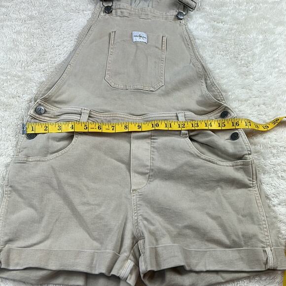 Calvin Klein khaki shortalls denim overall shorts, size small - Picture 6 of 13